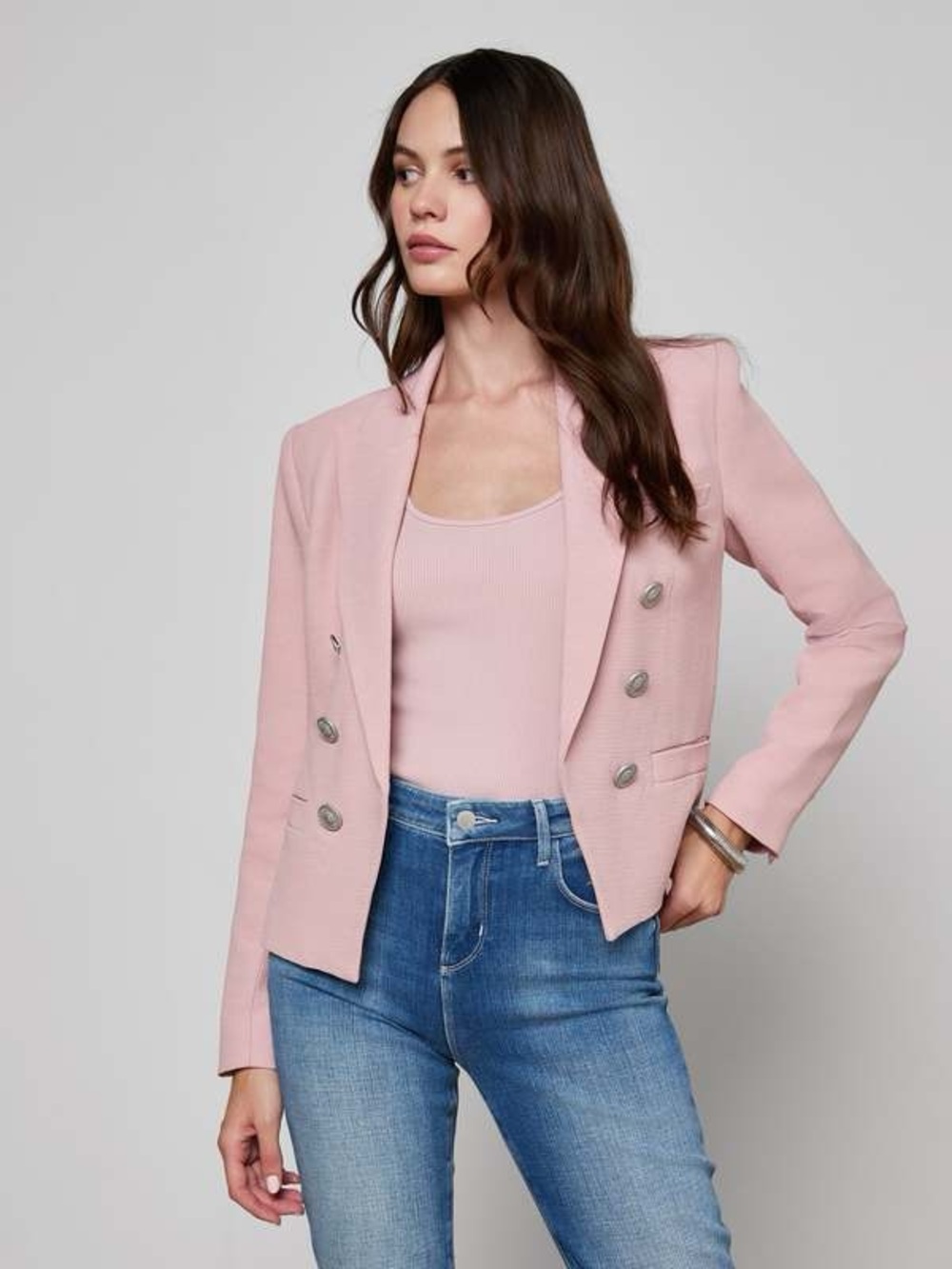 L’agence Brooke Open-Front Brooke Blazer in Pale Rose Faded Chain Size 8 - Picture 3 of 13